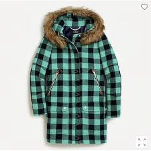 Plaid Womens Jacket with Faux Fur Hood